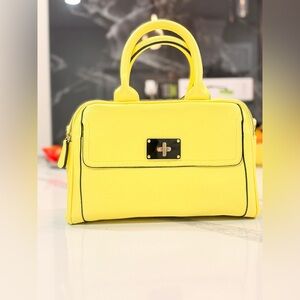 Merona Yellow Satchel Top Handle Detachable Strap Zipper Gold Hardware Polka Do…